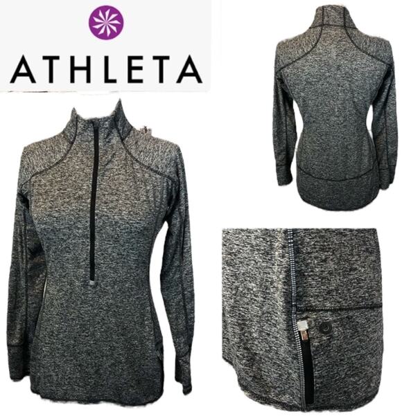 Athleta Tops - ATHLETA 1/4 zip long sleeve top with zippered pocket in gray size medium